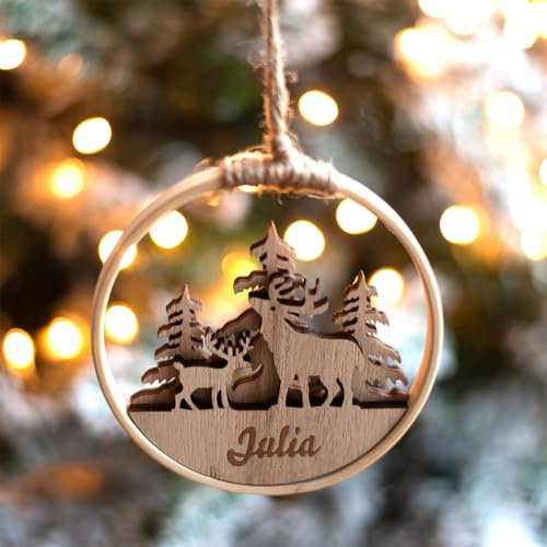 Transparent Gift Pack de 3 Adornos Personalizados de Madera con Nombres y Renos Bastidor. Bolas de Navidad Personalizadas. Adornos Colgantes para Árbol de Navidad