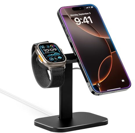 QinCoon Supporto per MagSafe, Supporto Cellulare, Porta Telefono per la ricarica sulla scrivania, angolo regolabile, compatibile con iPhone e Apple Watch (nero)