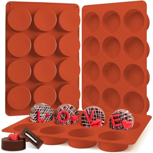 GSDGV 3 Packs Round Silicone Moulds, Mini Cheesecake Moulds, 12-Cavity Round Disc Cake Moulds, Chocolate Cover Mold for Round Cylinder Candy Jello Cake Muffin Handmade Soap