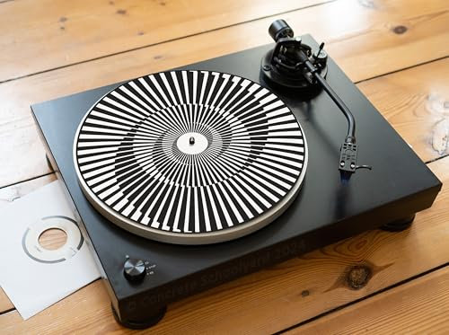 Trippy Optische Illusion Slipmat für Plattenspieler | Weich Hochwertiger Filz Turntable Matte | Psychedelisch Schwarz & Weiß Plattentellerauflage Produziert in Berlin | Concrete Schoolyard (Stil I)