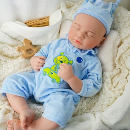 FemmeForm Boy 18 Inch, Full Silicone Baby Doll, Realistic Baby Dolls, Realistic Veins & Pose, Not Vinyl, Reborn Baby Dolls Silicone Full Body, Gift Set