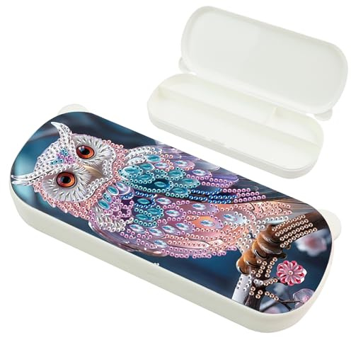 DCIDBEI Broderie Diamant Boîte à Crayons pour Adultes 22 x 8,8cm Diamant Painting Rangement de Stylos Diamond Painting Trousse à crayons Organiseur de Bureau Outils Fournitures de Bureau Hibou