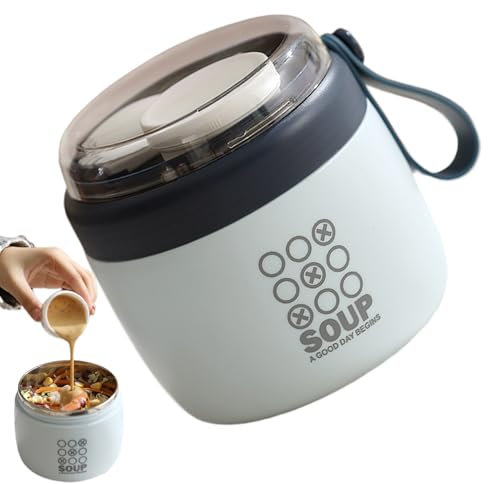 Générique Insulated Food Containers, 700ml Soup Thermo Mugs, 4.72 x 4.53 inches Built in Folding Spoon, Leak Proof Lunch Storage Tool for Travel, Picnic, Camping, Work, School