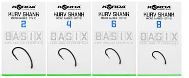 Korda Basix Kurv Shank Micro Barbed Size 4, Aggressive In-Turned Eye, Curved Shank, Flips and Secures a Firm Hold, Extra Strong 'X'- Wire, Durable Stay Sharp Point.