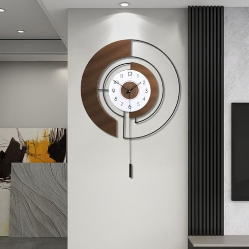 Gilacco Große Wanduhren für Wohnzimmer, leise, nicht tickend, Quarz, batteriebetrieben mit Pendel, Walnussholz, moderne dekorative Wanduhr für Küche, Badezimmer, Schlafzimmer, Heimdekoration, 50 x 68