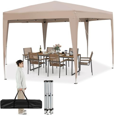 RELAX4LIFE Gazebo Esagonale, Tenda Pop-Up 400 x 348 cm con 3 Altezze Regolabili, Borsa da Trasporto, Gambe Vestite, Tessuto Rivestito in Argento, Ombra Solare per Esterni per Campeggio, BBQ, Feste