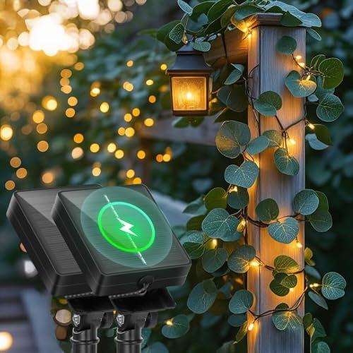 Aigostar Luci Solari da Giardino 2 Pezzi, 10M+2M Catena Luminosa Solare con 100 LED Edera Artificiale, IP65 Luci da Esterno per Balcone, Pareti, Terrazzo e Gazebo, 8 Modalità