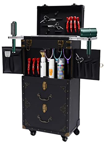 Friseurwagen Rolling Abschließbar 3 Etagen Schönheit Salon Werkzeug Box mit Haartrockner Halter für Friseure Stylisten 39x25x82cm