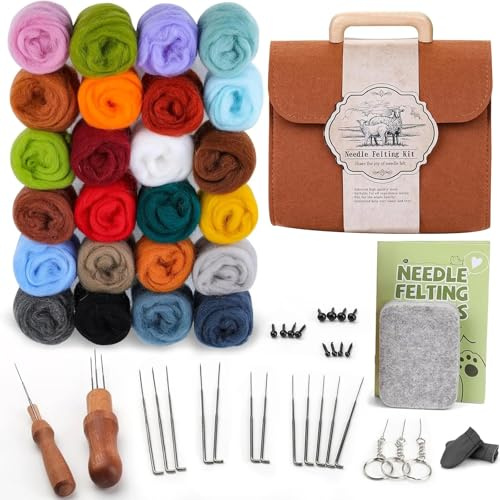 Kuabiz Nadelfilzset DIY Filzen Starterset Filzset, Handwerk Filzen, Filzwolle Werkzeug für Kinder und Familien, Mit 120G Filzwolle,Filznadeln,Nadelfilzpad