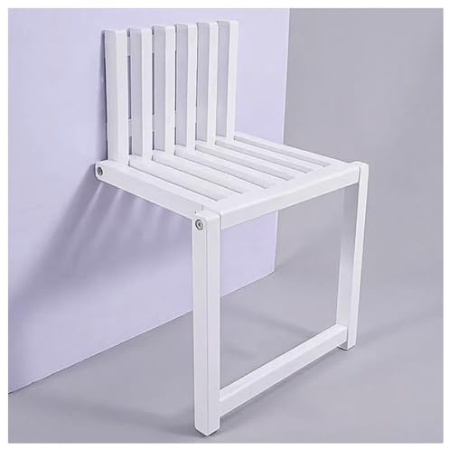 LFIEVO Weißer Klappstuhl aus Massivholz mit Beinen H16,5 Wandmontierter Schuhwechselhocker Um 90° Klappbar Dicke 4cm Hocker für Den Eingangsbereich mit Hohlem Design Tragkraft 150Kg