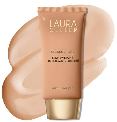 LAURA GELLER NEW YORK Quench-n-Tint Tinted Moisturizer - Sheer to Light Buildable Coverage - Natural Glow Finish - Lightweight Formula with Hyaluronic Acid, 03 Light/Medium