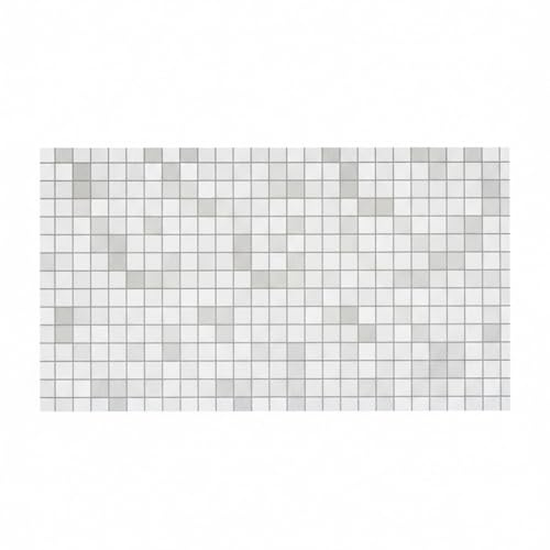 Spritzschutz Folie Küche Blau oder Weiss Mosaikmuster 70 x 45 cm Selbstklebend Abwaschbar Küchenrückwand Wandschutz (Weiss/Silber)