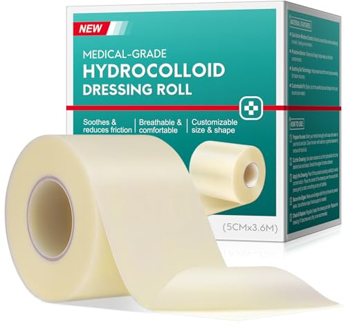 Hydrocolloid Roll 5 cm x 3,6 m, Rotolo di idrocolloide per medicazioni di ferite, idrocolloide, per acne, vesciche, tagli, graffi, ferite, extra sottile, impermeabile, autoadesivo