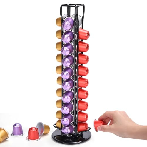 Euqvunn Portacapsule per Caffè, Porta Cialde Caffe Capacità fino a 40 Capsule, Rotazione Fluida a 360°, Design Salvaspazio