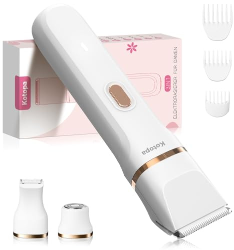 Kotopa Intimrasierer für Frauen, Elektrischer Rasierer Damen mit 3 Aufsätzen, kabelloser und wiederaufladbarer Trimmer Damen für Intimbereich, Gesicht und Beine, Hautschonend & sanft (Weiß)