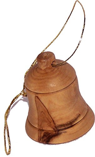 Holy Land Market Olive wood ornaments - Small Bells - Christmas Tree Ornaments from the Holy Land (6, 1.5 Inches)