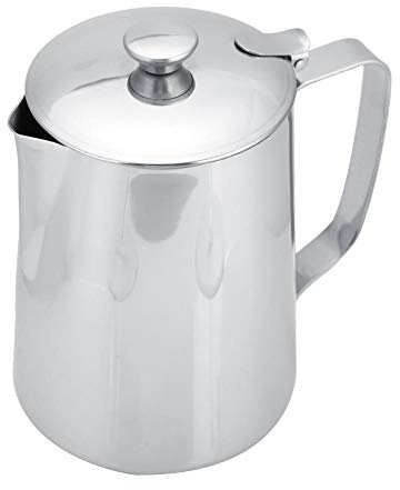 Pichet En Acier Inoxydable Tasse De Lait Pichet Cruche Avec Couvercle Pour Art Du Café Latte Pour Cuisine De Bureau Avec Poignée(1000 ml-Argent)