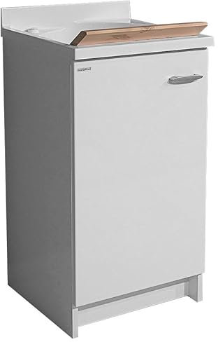 Montegrappa Mobile Lavatoio 45x50x85cm Anta ASSE in Legno Marella Bianco Sinistra con Cesto