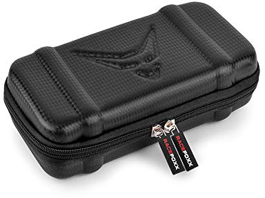 Hartbox Box mit Reißverschluss, Hartschalen-Box für kleine Geräte, Kopfhörer, Navi, Reisebox, 175x100x45mm, Carbonlook, RACEFOXX