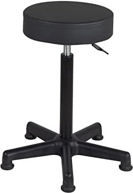 KAYELLES Tabouret de Travail Caisse comptoir sans Dossier, siège Rond Simili Cuir rembourré, pivotant 360°, Hauteur réglable de 61 à 81 cm YÉ+ (Noir)