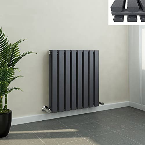 Warmehaus 600 x 550mm Grey Horizontal Radiator Double Rectangular Panel | Central Heating Wall Radiator, Bathroom Kitchen Living Room, Designer Radiators, Flat Panel Radiator, Anthracite Radiator