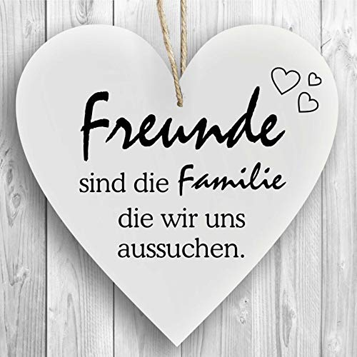 Herzschild Holzherz Holzschild 16 x 16 cm Freunde sind die Familie die wir Uns selbst aussuchen weiß Dekoschild Wandschild Schild Holz Geschenk