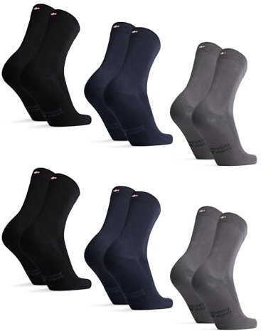DANISH ENDURANCE 6 Paar Bambus Business Socken, Bunte Sommersocken, Superweich & Atmungsaktiv, Anti-Blasen, Unisex für Herren & Damen, Mehrfarbig (2x Schwarz, 2x Grau, 2x Marineblau), 43-47