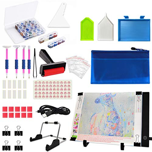 JUSONEY Diamond Painting Zubehör - 41 PCS Dimmable ultradün Leuchttisch A4 Light Pad Kit mit DIY 5D Diamond Painting Werkzeug Set - Kabel für Malen Animation Tattoo Zeichnung