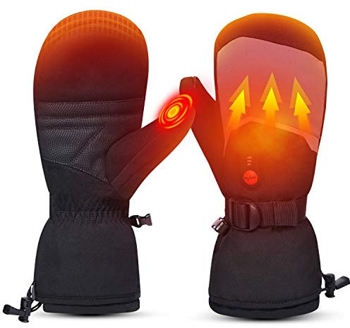 Sun Will Beheizbare Ski Handschuhe Fäustlinge Herren Damen,Winter wasserdichte Beheizte Handschuhe für Ski,Snowboard,Fahrrad,Wandern,Angeln,Jagen,Schneeschaufeln Outdoor Thermo (Black-Gray, XXS)