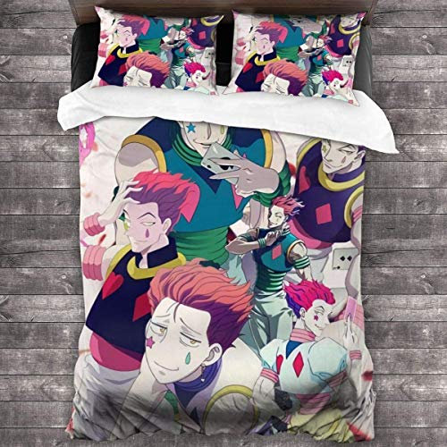 NICHIYO Hisoka Hunter Bettwäsche-Set, Bettdeckenbezug und Kissenbezug, Mikrofaser, 3D-Digitaldruck, dreiteiliges Bettwäscheset (26, Einzelbett 135 x 200 cm + 80 x 80 cm)