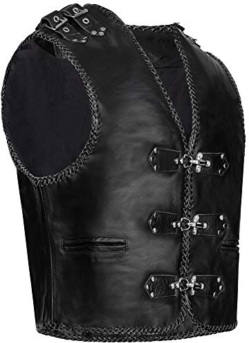 PAULGOS Lederweste Weste Kutte Leder Biker Rocker Motorrad Clubweste Bikerweste Motorradweste Schwarz BW7 (Schwarz, XL)