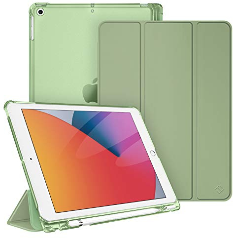 FINTIE Custodia per iPad 10.2 Pollici 9a / 8a / 7a Generazione (2021 2020 2019) con Built-in Pencil Holder - Sottile Leggero Semi-Trasparente Cover Case con Auto Sveglia/Sonno, Salvia Verde