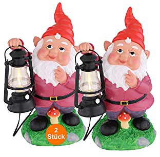 bmf-versand® LED Solar Gartenzwerg lustig - Gartenfigur mit Licht wetterfest - Solarlaterne Zwerg - Solarlampen für Terrasse und Balkon - LED Lampe Figur - Gartenleuchte Zwerg - Gartendeko Zwerg