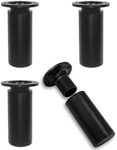 HAOMEO Möbelfüße Verstellbar, Höhenverstellbare Füsse für Möbel, Schränke Füße | Höhe: 120 mm (+20 mm), 80-200 mm Optional | Runde Form: ø 40 mm | Material: Aluminium + ABS | Farbe: Schwarz | 4er Set