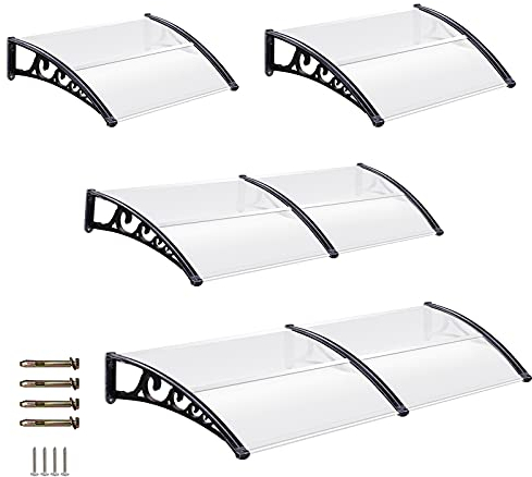 EINFEBEN 150×100cm Vordach für Nebeneingangstür Überdachung Pnebeneingangstür Polycarbonatplatten Haustürvordach Terrassen Windschutz Transparent