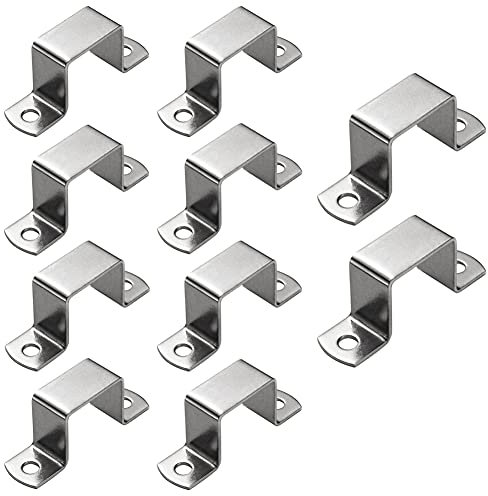 SCRTB Square Pipe Clamp 10 Pcs Square Oblong Pipe Clamp,Stainless Steel Square Tube Buckle,U-Shaped Pipe Clamp,Horseback Pipe Saddle Clamp Buckle (25mm), Silver