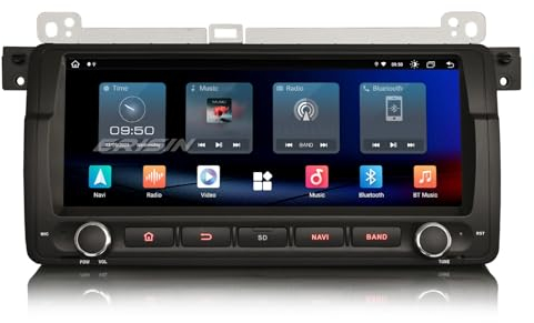 Erisin 8-Core 8.8 Pulgadas Android 12 GPS Navegación Estéreo de Automóvil Reproductor para BMW Serie 3 E46 Rover 75 M3 MG ZT Soporte CarPlay Android Auto DSP BT WiFi Dab+ IPS DVR 4GB RAM+ 64GB ROM