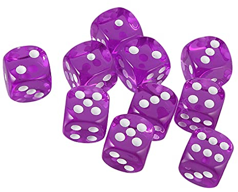 Yourandoll 10 STÜCKE Polyedrische Würfel D6 Würfel 16mm Acryl Dice Spielwürfel for DND RPG Dungeons & Dragons Tischspiele (Lila)