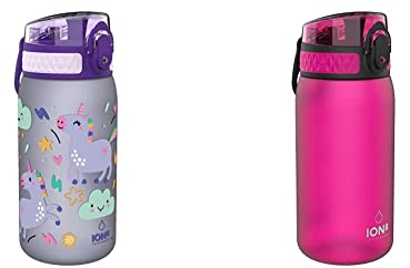 Ion8 Borraccia Bambini Senza Perdite, Senza Bpa, Unicorni, 400Ml & Borraccia Bambini Senza Perdite, Senza Bpa, Rosa