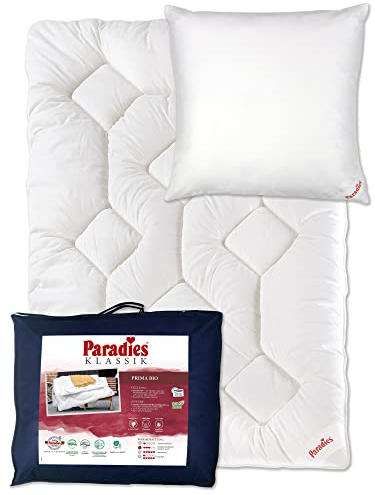 PARADIES Bettdecke 135x200 Set mit Kissen 80x80 - Prima Bio Ganzjahresdecke + Softy Top Bio medium Kopfkissen, Öko-Tex 100 Klasse 1, Bettzeug 135x200 Set