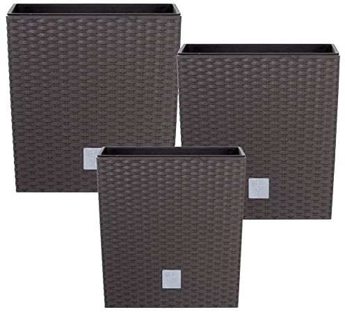 Set 3X Pflanztöpfe Blumentopf Einsatz Rattan Trapez H 22+26+32 cm Umbra mit Pflanzeinsatz Quadrat