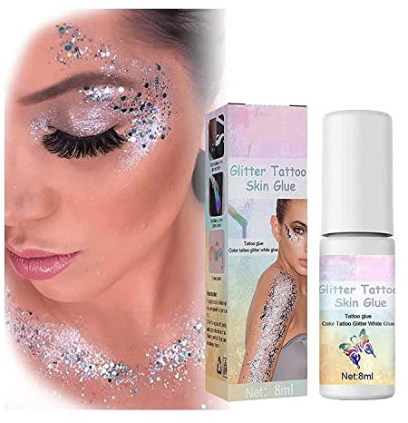 Colla per tatuaggio, per viso, corpo, pelle, tatuaggio, paillettes, pittura a polvere, trucco occhi, gel glitterato, per Halloween, carnevale, feste a tema (2 pezzi)