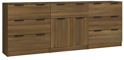vidaXL Sideboard 3-TLG. Kommode Anrichte Schrank Beistellschrank Mehrzweckschrank Standschrank mit Schubladen Türen Braun Eiche-Optik Holzwerkstoff