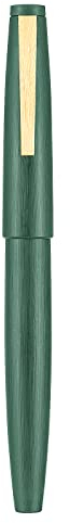 Jinhao 80 – Füllfederhalter aus gebürsteter dunkelgrüner Faser, feine Iridium-Goldfeder mit Tintenkonverter und Stiftbeutel-Set (Goldener Clip)