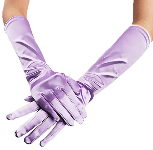 Classic Damen Handschuhe mittel lang,Elastisch Elegant 1920er Stil Abendhandschuh Satin Handschuhe,Gothic Opera Fest Party Hochzeit Braut Handschuhe für Festlich Faschingskostüme Karneval,Helles Lila