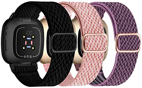 Nigaee Kompatibel für Fitbit Versa 3/Sense/Versa 4/Sense 2 Armband, Elastisches Nylon Armbänder für Damen und Herren