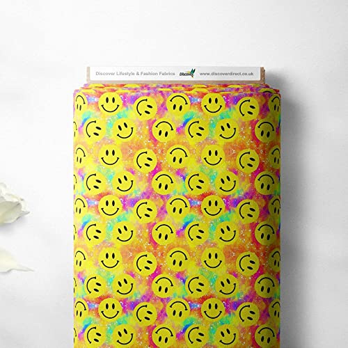 100% Cotton Smiley Faces Emoji Novelty Printed Design Quilting Kids Craft Dress Quality Sewing Premium Fabric Material | 55 - 140 cm Wide (per Half Metre, Smiles)