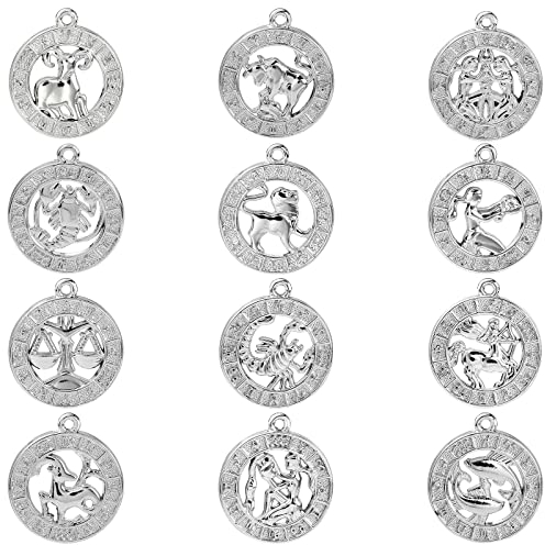 UR URLIFEHALL 24 Stück flache runde mit 12 Sternzeichen-Charms, Sternzeichen-Anhänger für Schmuckherstellung und Bastelzubehör