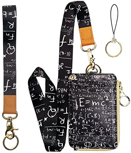 Lehrer-Schlüsselband für Ausweise, Karten und Schlüssel, Mathematik-Muster, lustige Ausweishalter mit Schlüsselband, Reißverschluss-Geldbörse mit niedlichem Umhängeband für Damen, Herren, Schule,