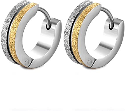 Edelstahl Creolen Damen, Edelstahl Creolen Zweifarbiger Matter Huggie Mit Rille für Männer Frauen Silber Gold